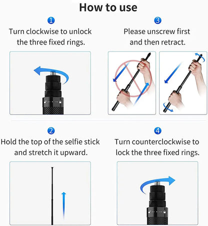 Carbon Fiber Invisible Selfie Stick 1.2m/3m – Bullet Time Rotating Tripod Handle for GoPro & Insta360 X4/X3/X2