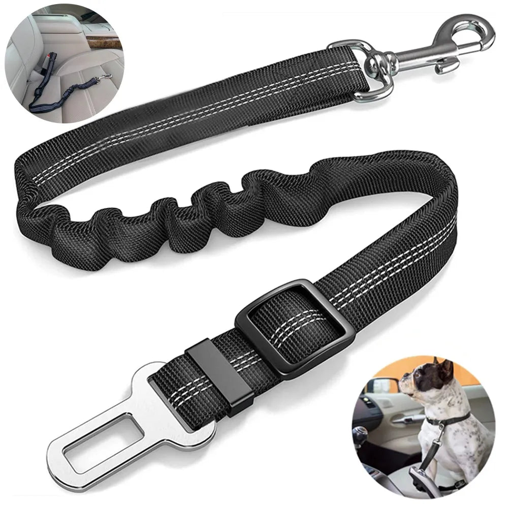Durable Nylon Dog Seat Belt - Adjustable Reflective Elastic Lead for Small & Large Dogs - Ensures Puppy Travel Car Safety, Ideal for French Bulldogs