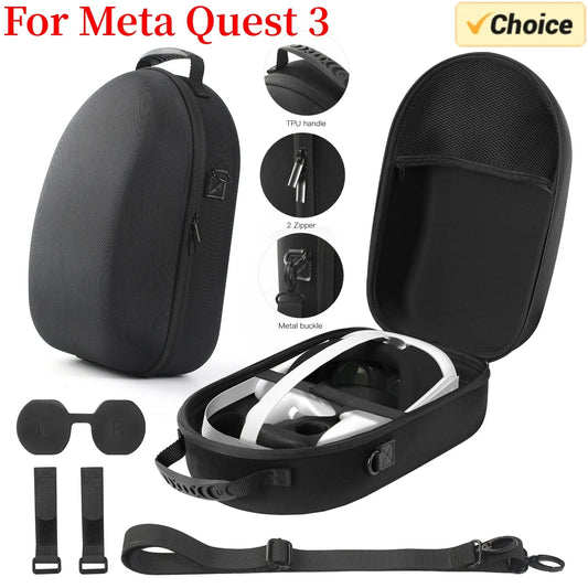 Meta Quest 3 VR Headset Hard EVA Carrying Case with Shoulder Strap – Travel Storage Bag for VR Accessories