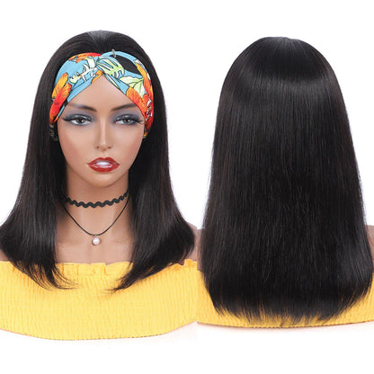 Headband Wig – 180% Density Bone Straight Peruvian Human Hair Wig for Black Women, Full Machine Made