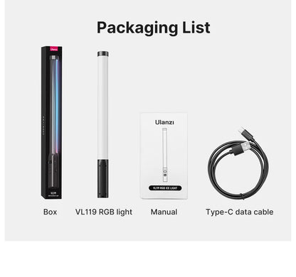 Ulanzi VL119 19.68" Handheld RGB LED Stick Light – Colorful Photography Wand with CRI 95+, 2500K-9000K Studio Lamp