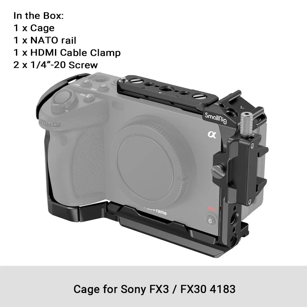 SmallRig Camera Cage for Sony FX30/FX3 – Rig Kit with Cable Clamp, Cold Shoe & NATO Rail Accessories (Model 4183)