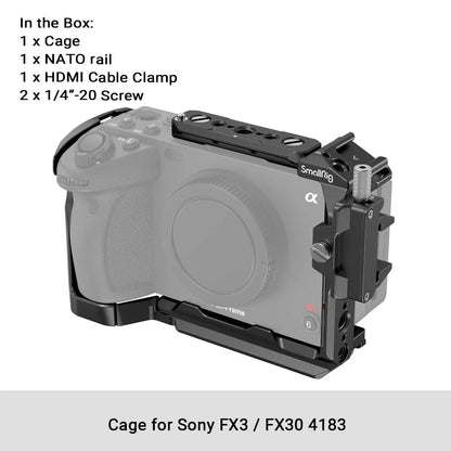 SmallRig Camera Cage for Sony FX30/FX3 – Rig Kit with Cable Clamp, Cold Shoe & NATO Rail Accessories (Model 4183)