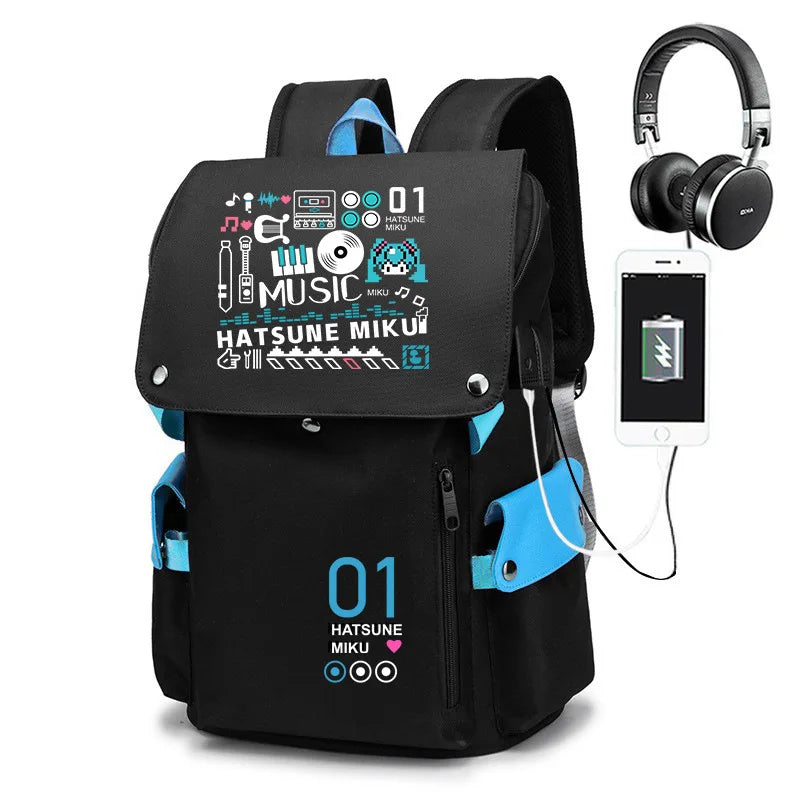 Hatsune Miku Anime School Backpack – Large Capacity Student Bag for Primary, Junior & High School Boys Gift