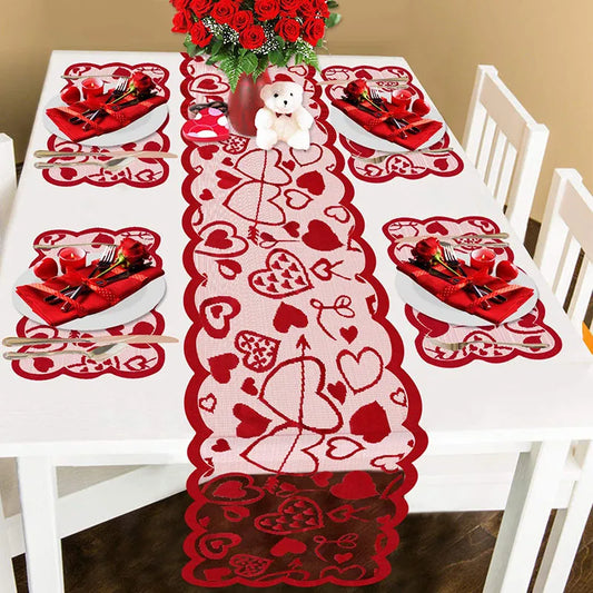 Valentine's Day Love Heart Hollow Lace Table Runner - Romantic Decor for Weddings and Parties