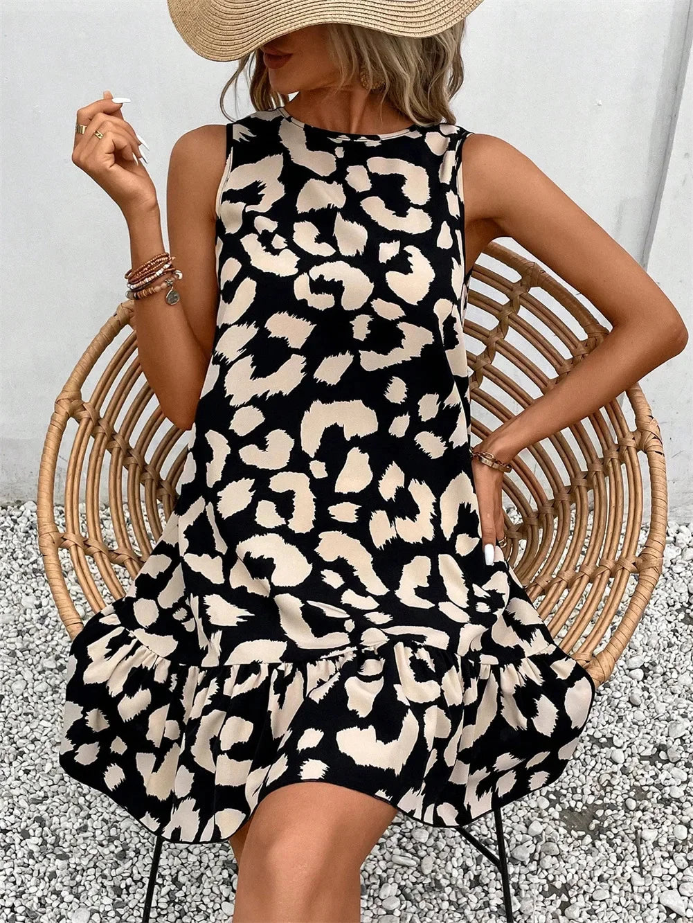 Women’s Summer Sleeveless Leopard Print Mini Dress — Casual Slim A-Line Dress