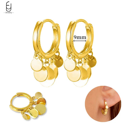 925 Sterling Silver Gold Tassel Earrings - Vintage Crystal Long Chain Hoop Jewelry for Women