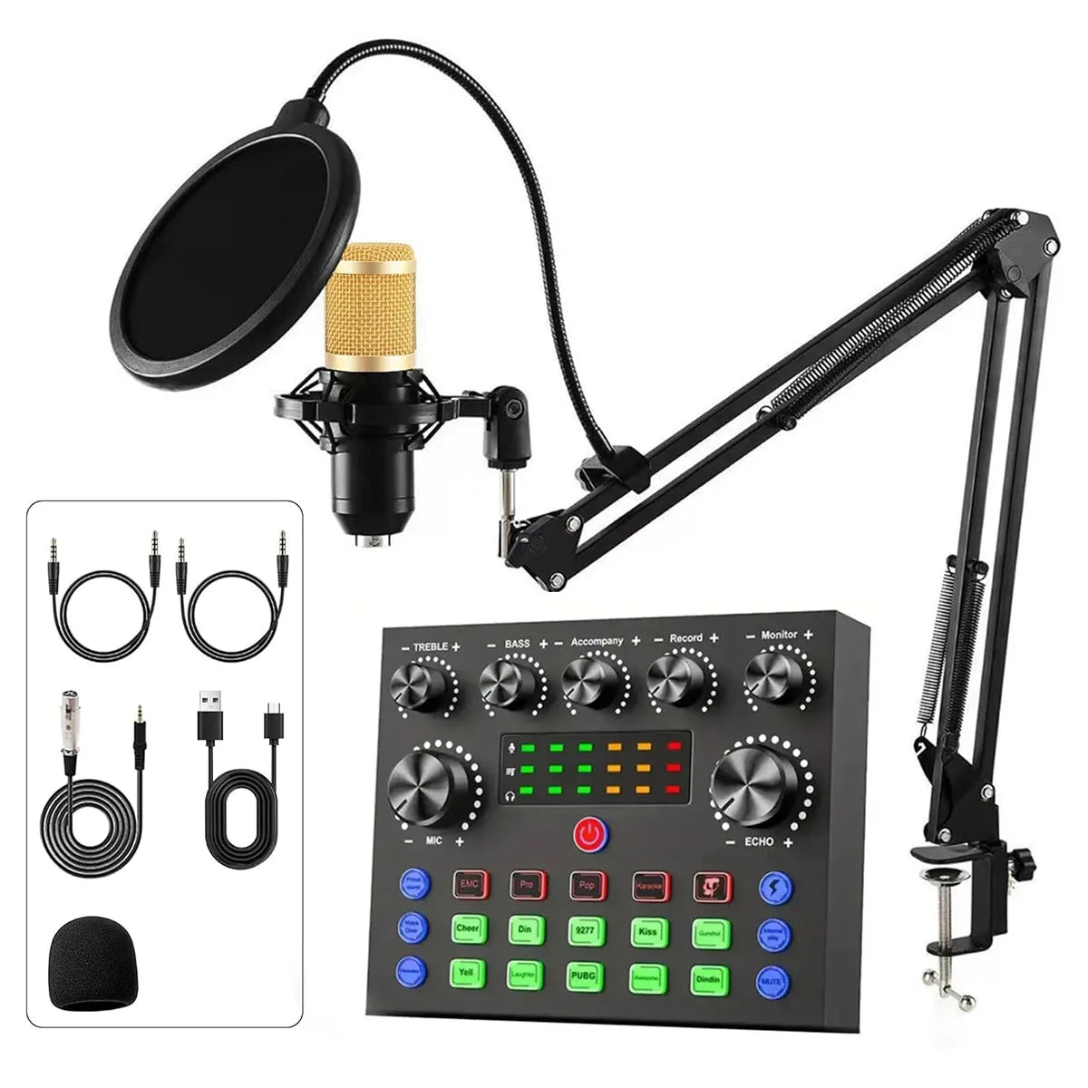 Podcast Equipment Kit - Voice Changer Mixer with BM800 Microphone for Recording, Live Streaming & Broadcasting