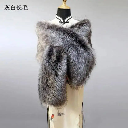 32-Color Luxury Faux Fox Fur Shawl – Women’s Plush Winter Scarf, Wrap & Cape for Wedding & Coat