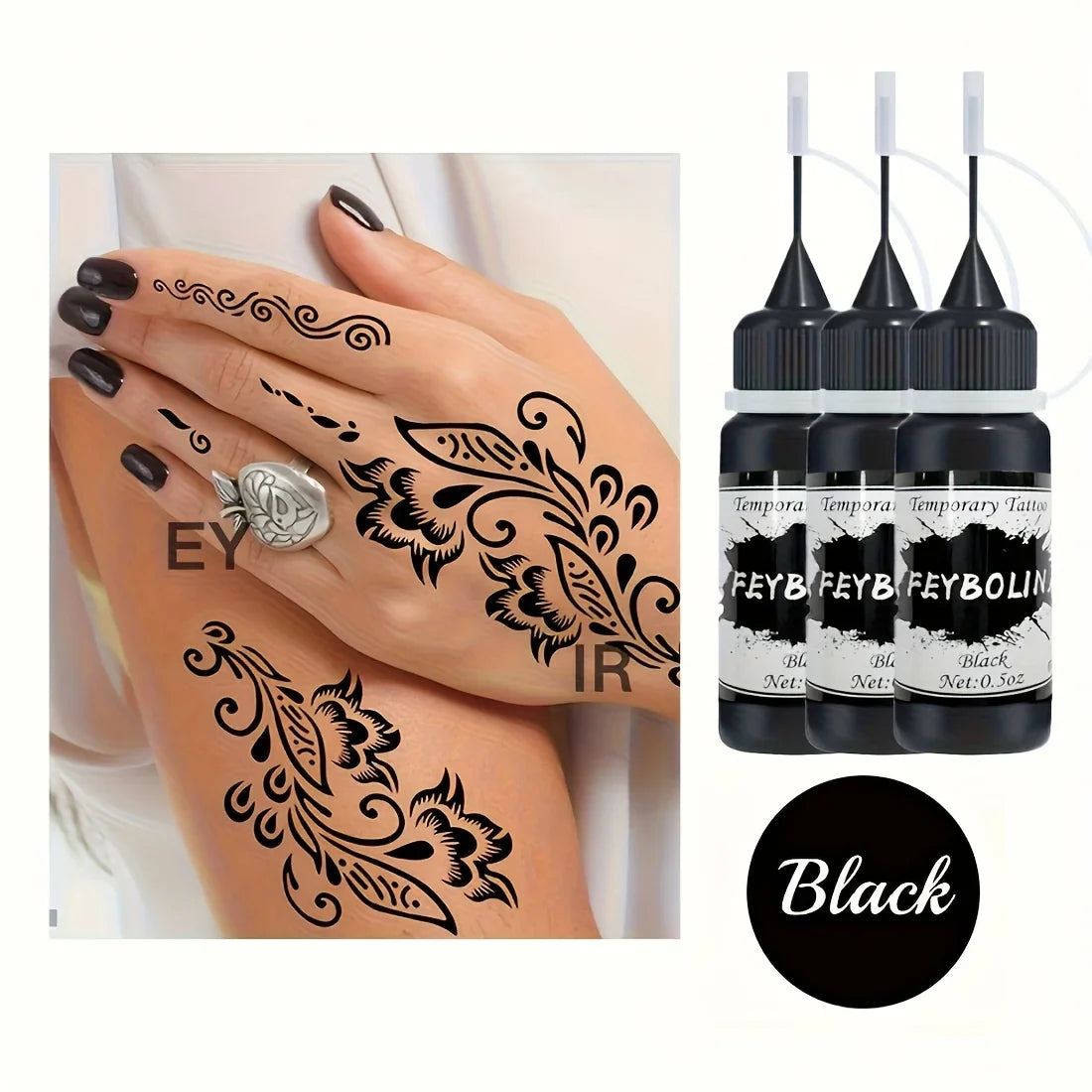 Long-Lasting Black Henna Temporary Tattoo Gel – Multi-Pack Body Art for Festivals, Parties & Role Play (1/3/5pcs)