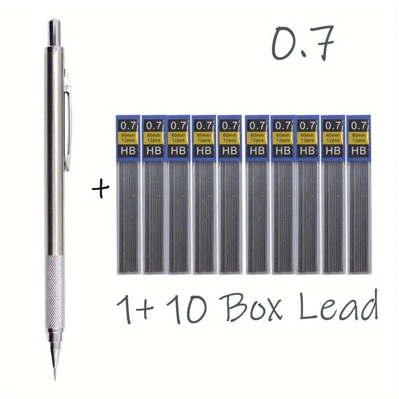 All-Metal Mechanical Pencil Set – 0.3–2.0mm Retractable Lead Pencils for Writing, Drawing & Sketching