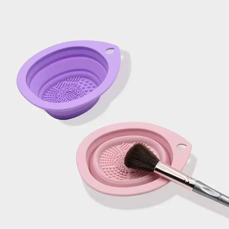 Silicone Makeup Brush Cleaner Bowl – Folding Powder Puff & Eyeshadow Brush Washing Mat, Soft Beauty Scrubber Tool