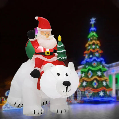 2.1M Inflatable Santa Claus Riding Polar Bear – LED Luminous Toy for Indoor and Outdoor Christmas Holiday Courtyard Decoration