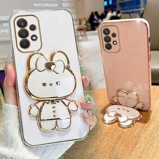 Cute Rabbit Phone Holder Case with Makeup Mirror – Compatible with Samsung Galaxy A13/A23/A32/A33/A52/A52S/A53/A72/A73 4G & 5G for Women