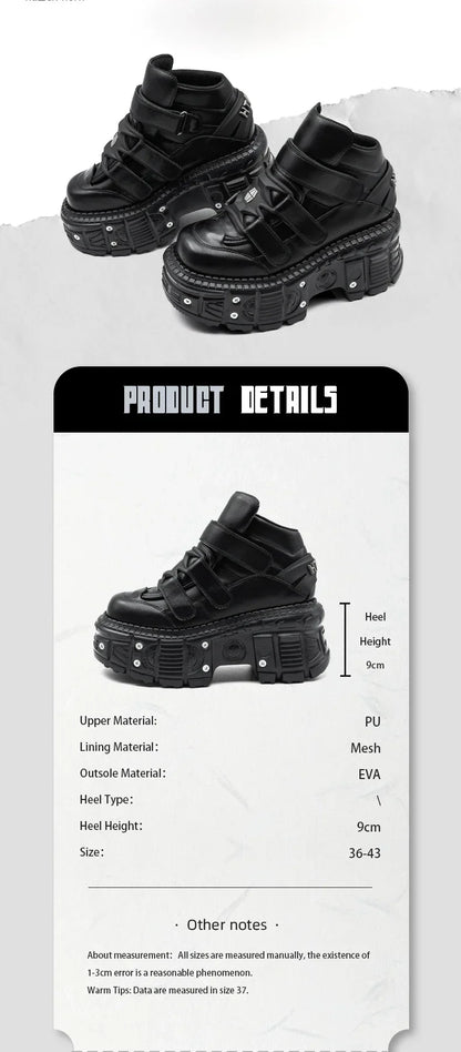 2025 Women’s Punk Gothic Ankle Boots – Lace-Up Platform Shoes with 9CM Heel & Metal Decor
