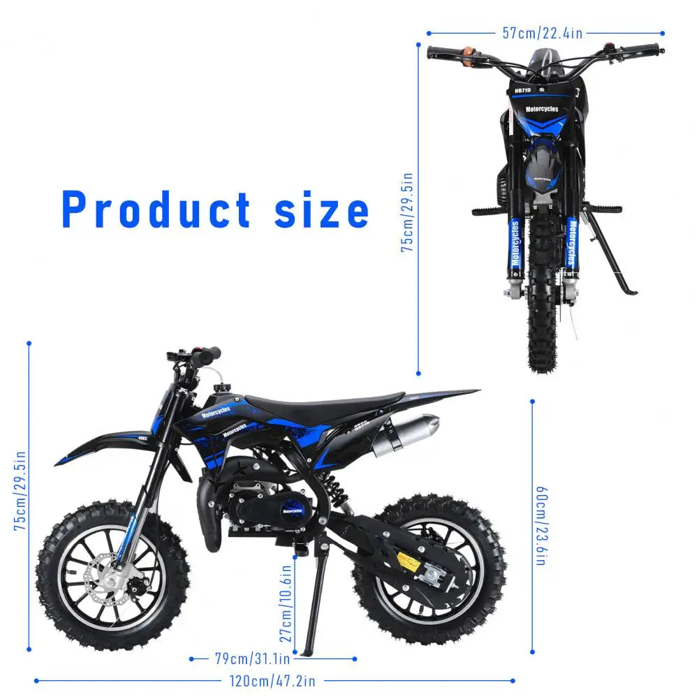 Mini 49CC Gas-Powered Kid Dirt Bike – 2-Stroke Motorcycle with Off-Road Tires, Front & Rear Disc Brakes, 25 MPH, Max Load 330 lbs