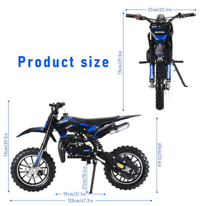 Mini 49CC Gas-Powered Kid Dirt Bike – 2-Stroke Motorcycle with Off-Road Tires, Front & Rear Disc Brakes, 25 MPH, Max Load 330 lbs