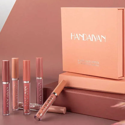 HANDAIYAN 6-Piece Matte Lipstick Set – Waterproof, Long-Lasting, Non-Stick Cup Korean Makeup for Women