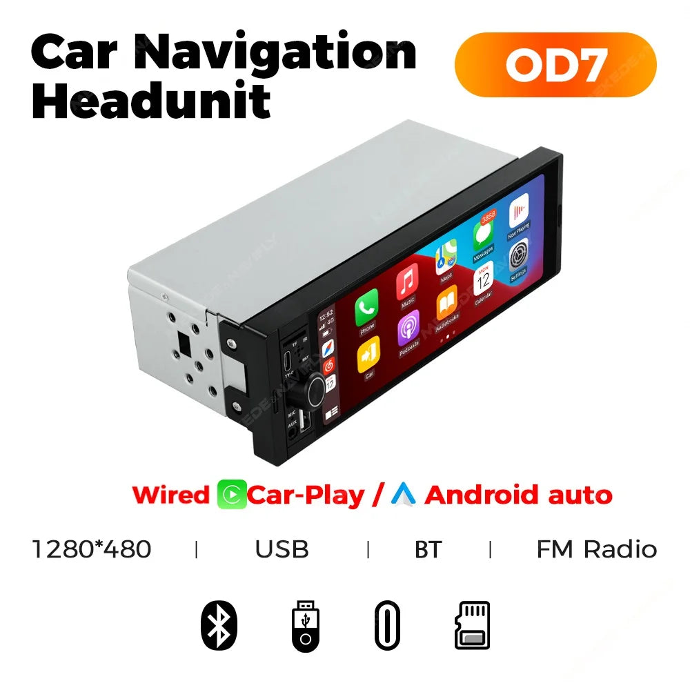 NaviFly 6.86" 1-DIN MP5 Car Stereo - Wireless CarPlay & Android Auto FM Multimedia Player