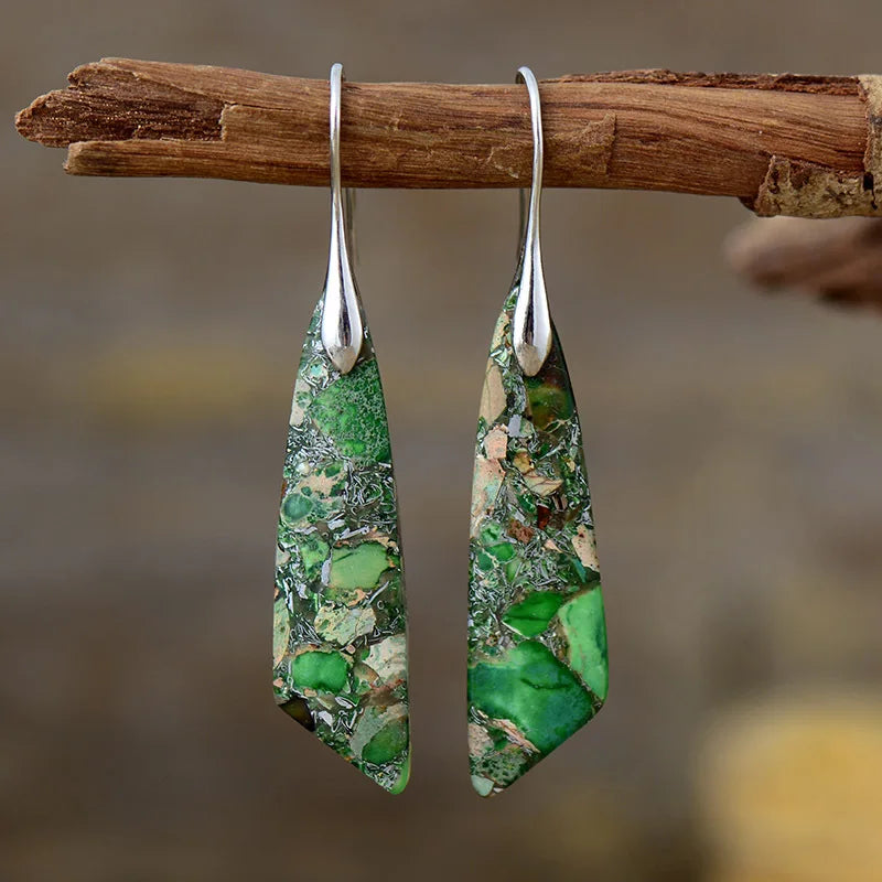 Bohemian Natural Stone Geometric Earrings - Luxury Emperor Stone Pendant Jewelry for Women