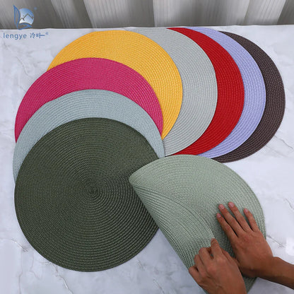 38cm Round Braided Tableware Mat – Washable, Anti-Slip, Heat-Resistant Dining Placemat and Drink Coaster for Home Decor