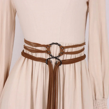 Women’s Bohemian Rope Belt - Adjustable Braided Waist Belt with Fringe and Loop Knot