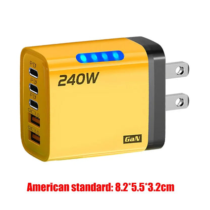 240W 5-in-1 GaN Fast Desktop Charger – USB-C Quick Charge 3.0 Adapter for iPhone Samsung Huawei