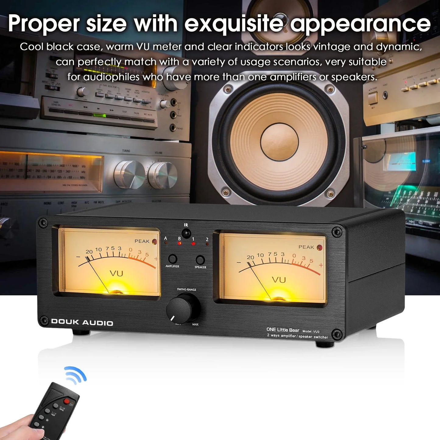 Nobsound Dual Analog VU Meter DB Display – 2-Way Amplifier/Speaker Audio Switcher & Music Spectrum Visualizer