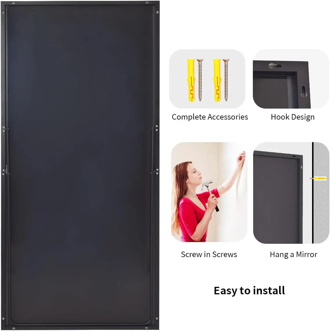 Large Full Length Mirror 34"x76" – Floor Body Mirror with Stand, Metal Frame for Wall-Mounted, Hanging or Leaning Vanity Use