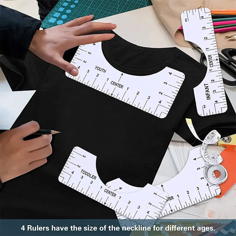 4 Pcs Transparent Acrylic T-Shirt Alignment Ruler: Graphics Guide for Front and Back Measurement in Sewing