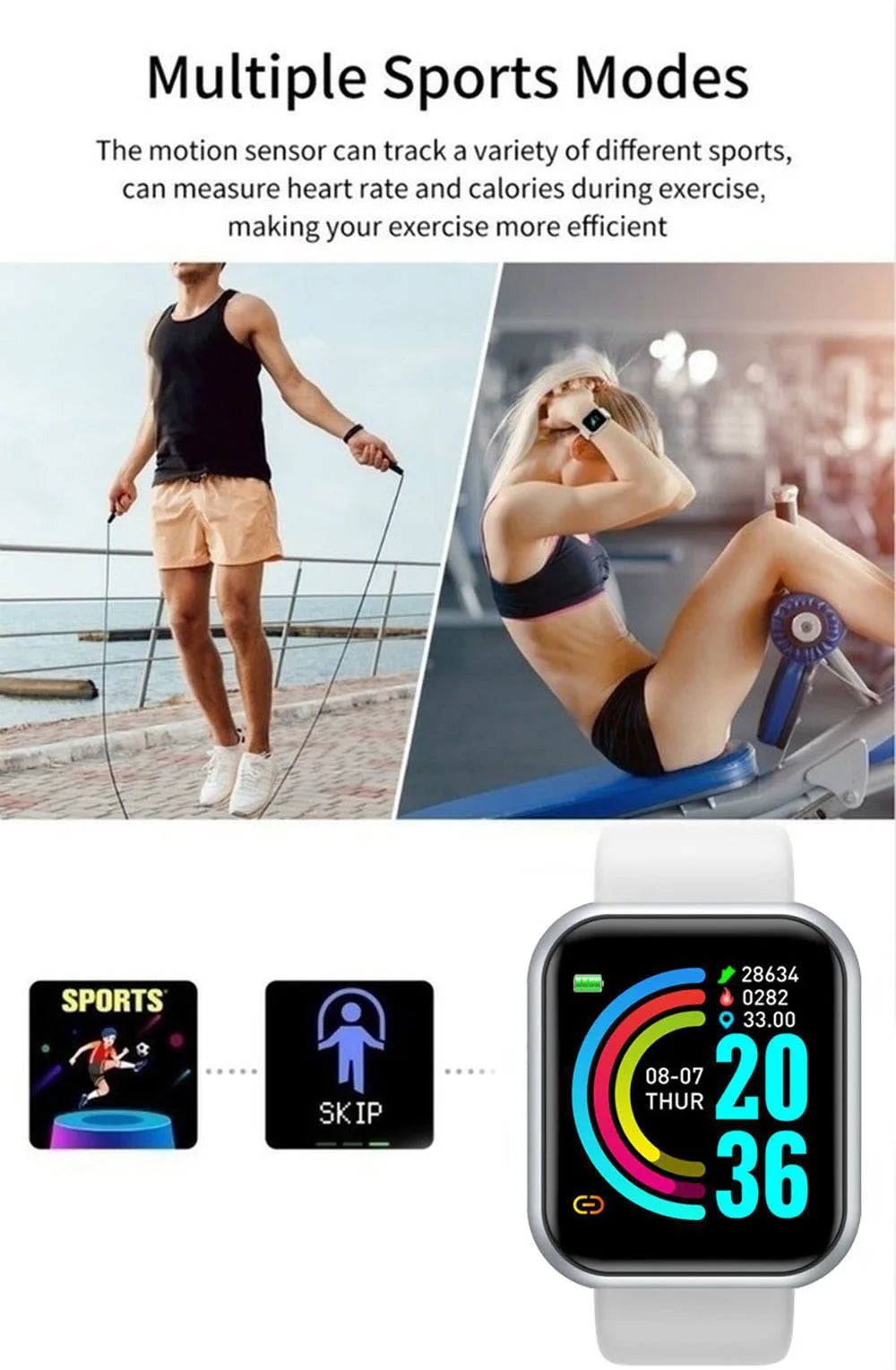 Multifunctional Y68 Smartwatch — Bluetooth Phone, Music, Fitness & Sports Tracker with Sleep Monitor for Men & Women, D20 Model