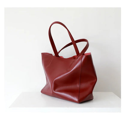 Customizable Name Large Capacity Commuter Bag – 100% Genuine Leather Soft Tote, Single Shoulder & Diagonal Shopping Bag