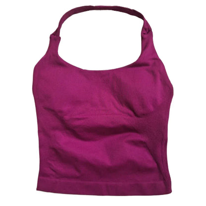 Women’s Strappy Gym Tank Top – Padded Sports Bra Backless Seamless Yoga Crop Top Halter Fitness Vest Activewear
