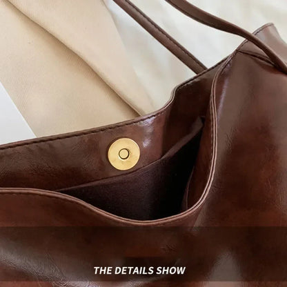 Women’s PU Leather Tote Bag – Large Capacity Soft Underarm Shoulder & Crossbody Bucket Bag Retro Casual Portable Handbag