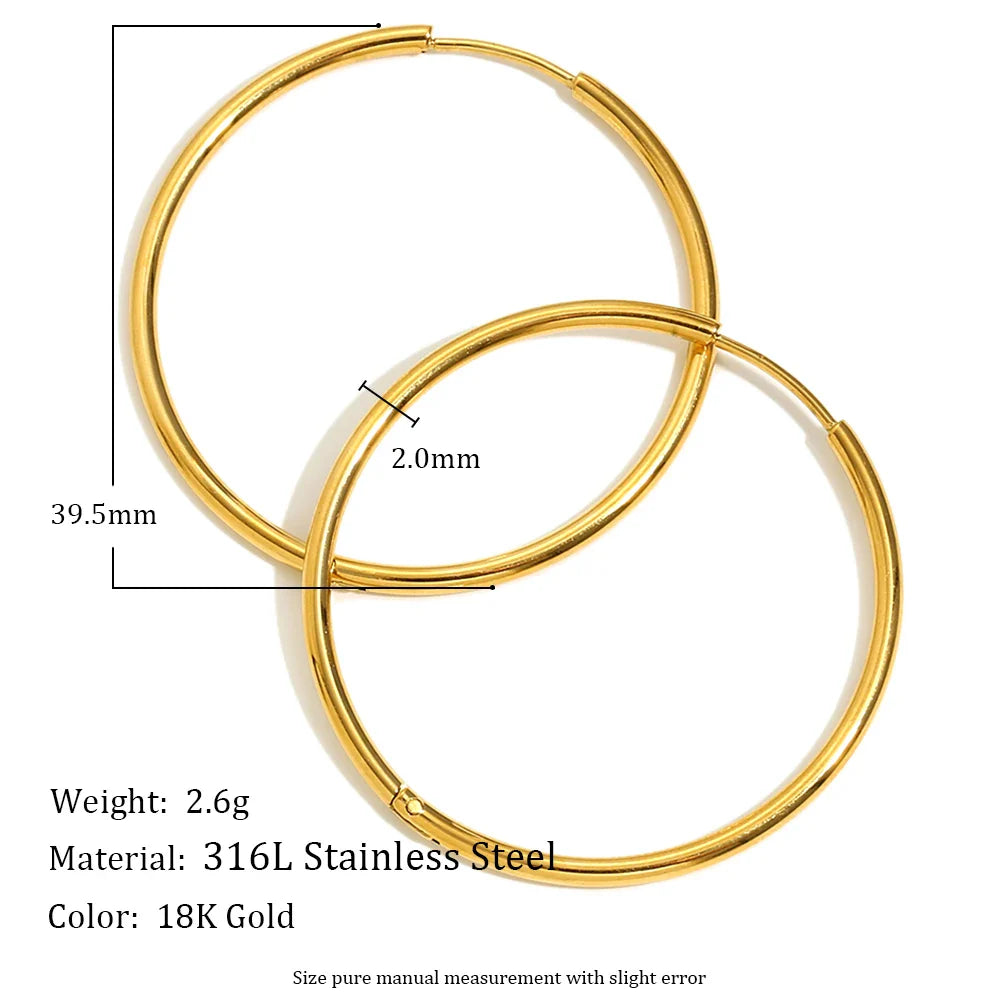 E.B.belle Minimalist Stainless Steel Hoop Earrings — 14K Gold-Plated Small, Medium & Large Loops for Women