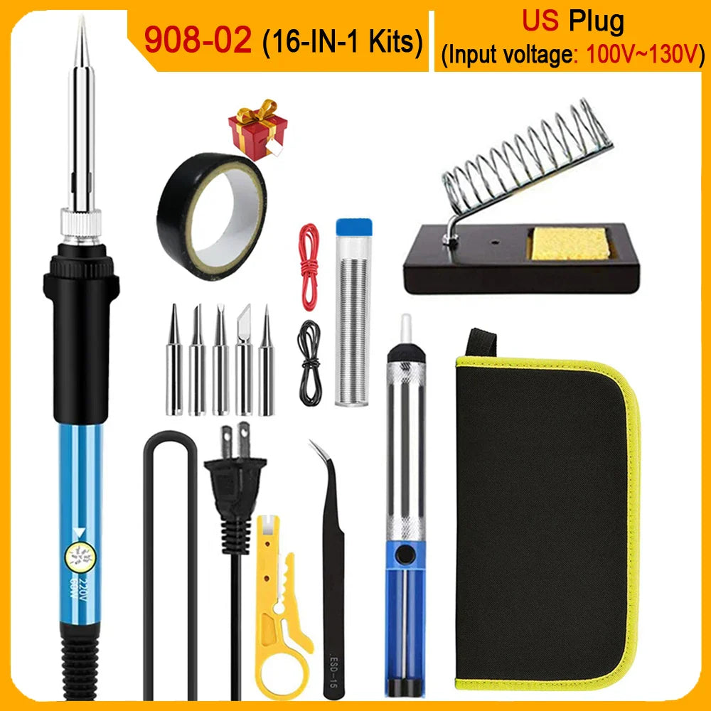2026 60W Electric Soldering Iron Kit – Adjustable Temperature Welding Tool Set (10-in-1 / 16-in-1 / 20-in-1) with Replaceable Tips for Repair & DIY Projects