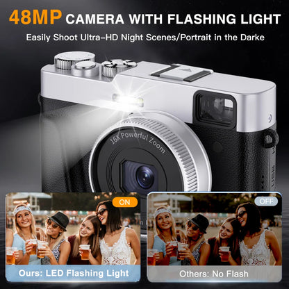 4K Digital Camera with Auto Focus – 48MP Vlogging Camera for YouTube, Anti-Shake Video, Viewfinder, Flash & 16X Zoom