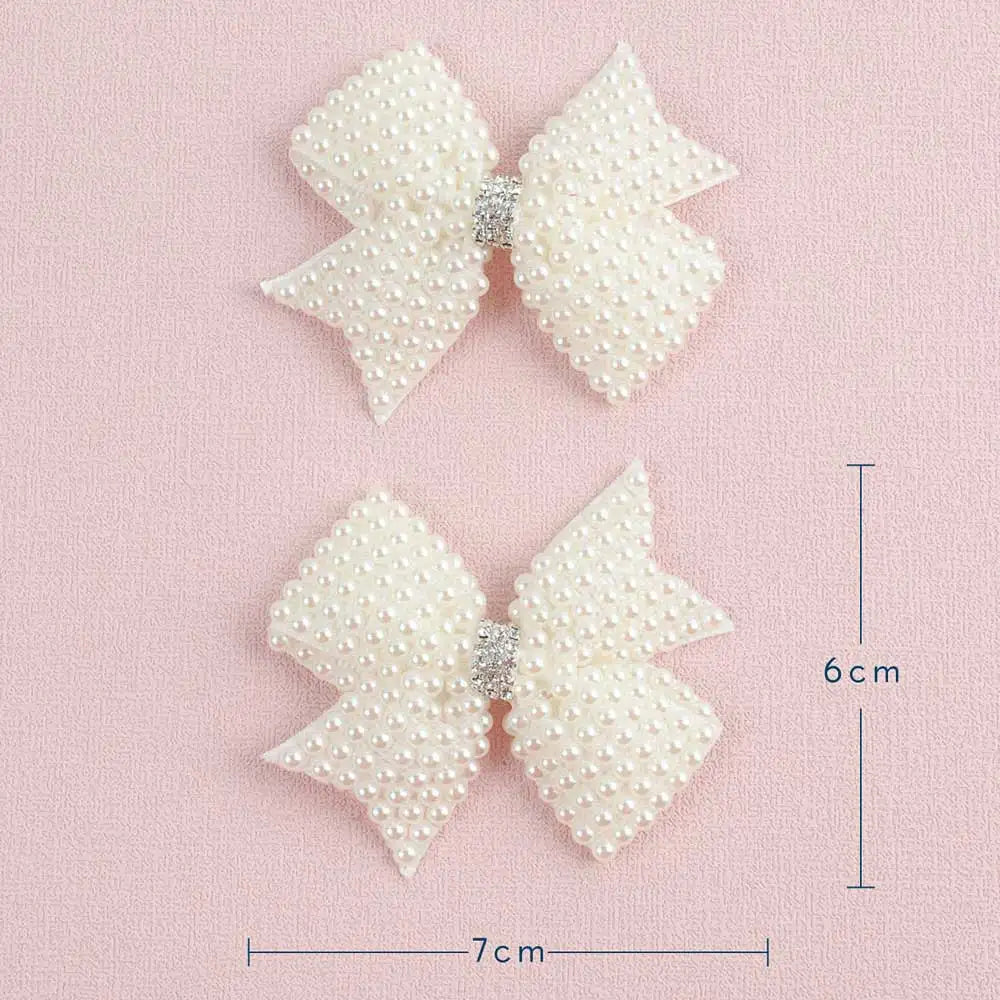 2Pcs White Pearl Hair Bow Clips – Layered Hairpins for Girls & Kids, Boutique Hair Accessories
