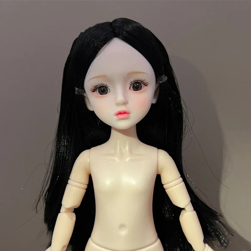 30cm 1/6 BJD Ball Jointed Doll – Starry Gray Eyes with Lolita Fashion Dress, DIY Toy Gift for Girls