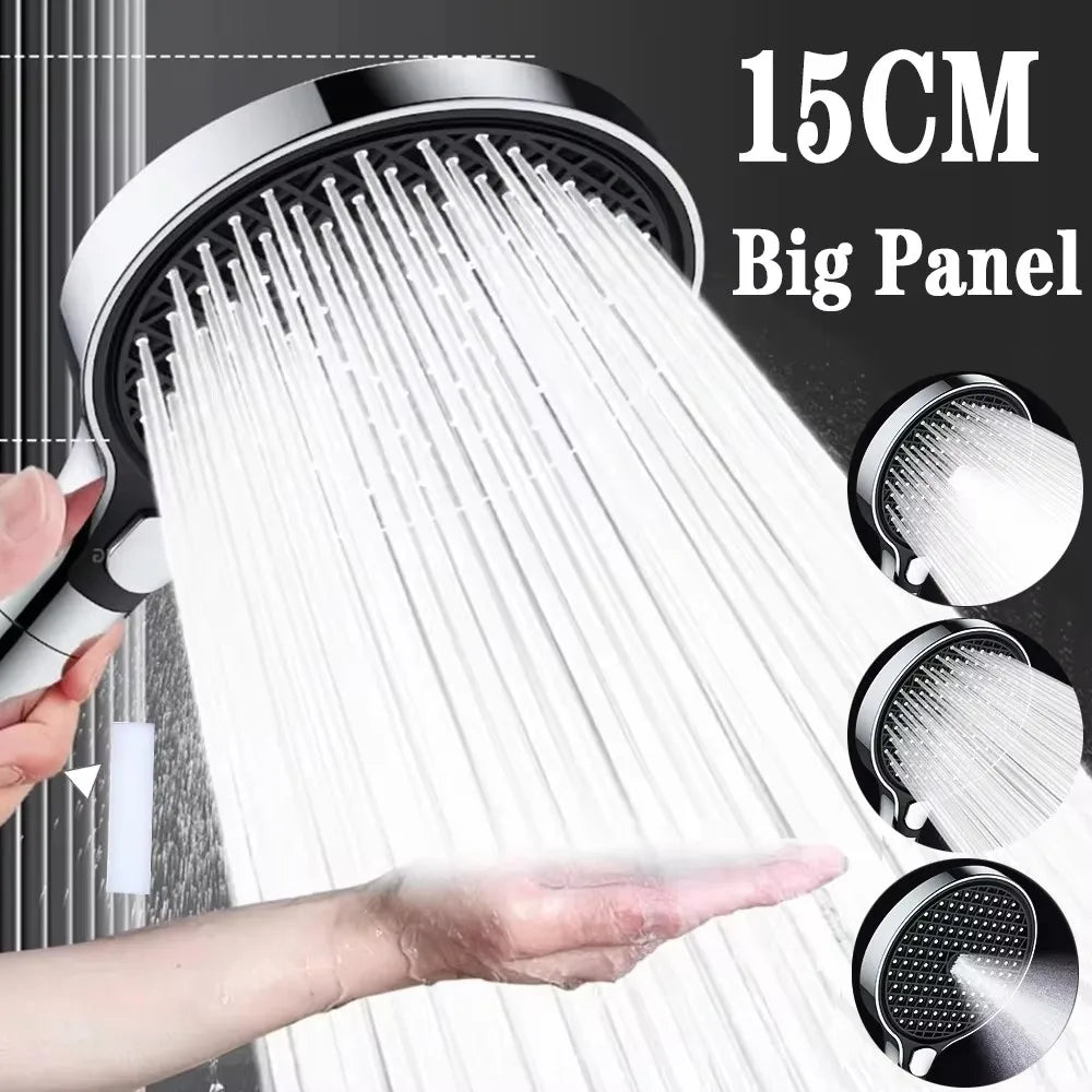 15cm Large Panel High Pressure Shower Head with Filter – 3 Modes Rainfall Spray Nozzle for Bathroom Accessories