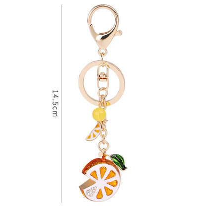 EASYA Vintage Imitation Fruit Charm Keychain – Lemon, Persimmon & Strawberry Glass Pendant, Luxury Jewelry for Women