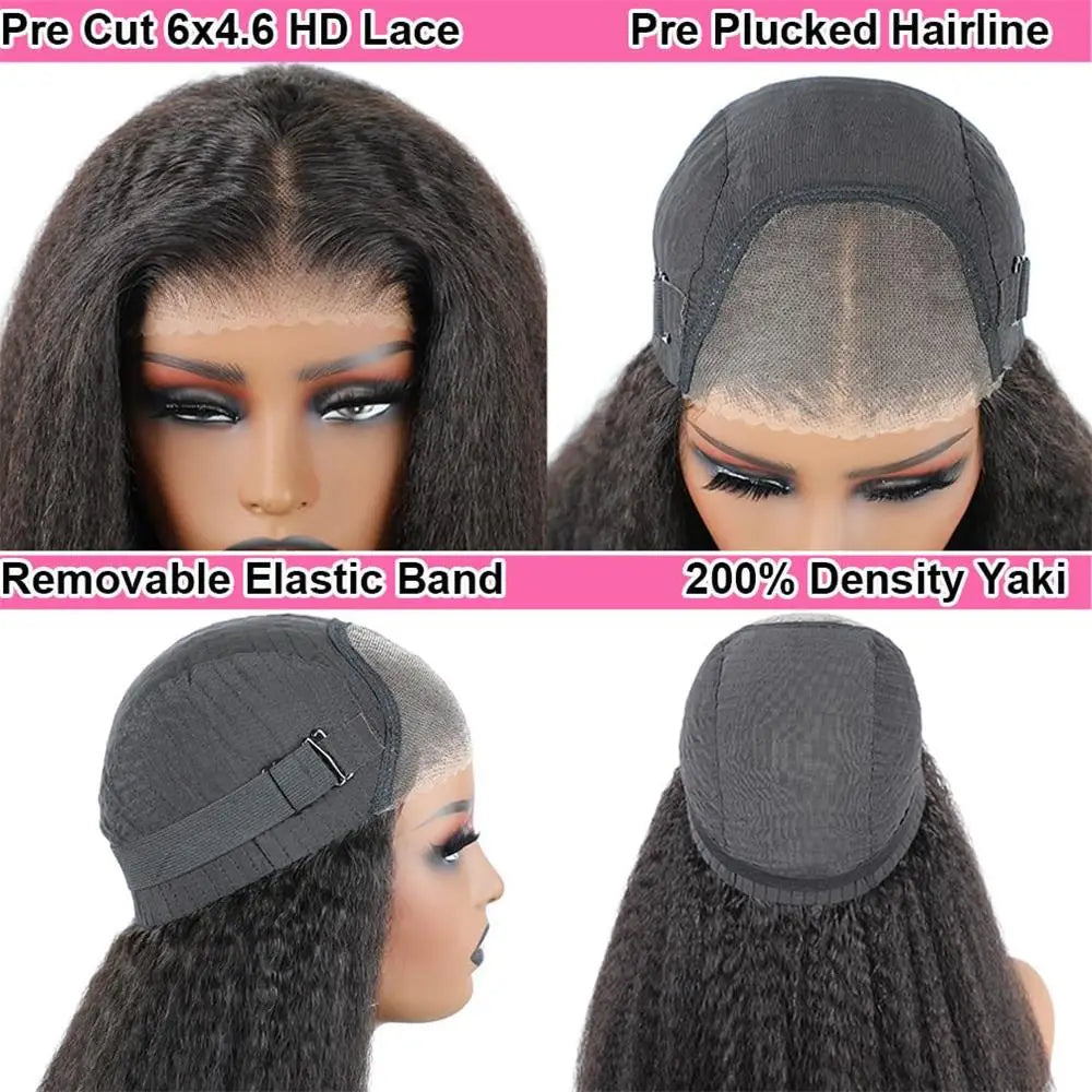Kinky Straight Human Hair Wig – 13x4 Lace Front, Pre-Plucked Yaki Straight Brazilian Wig