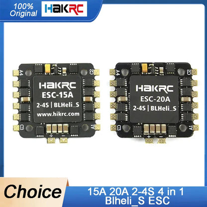 HAKRC 4-in-1 Blheli_S ESC — 15A/25A Dshot600 2-4S, 20x20mm for RC FPV Racing Drone