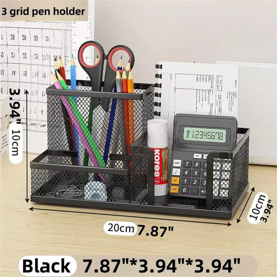 Mesh Desk Organizer Caddy with Pencil Holder and 3 Compartments for Office Desktop Storage – Black Office Supplies Organizer