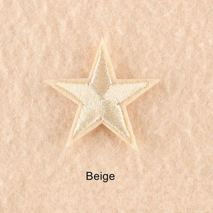 10Pcs Mini Star Embroidery Iron-On Patches – DIY Clothing Appliques Pentagram Stickers for Jackets, Jeans & Bags (Black, White, Gold)