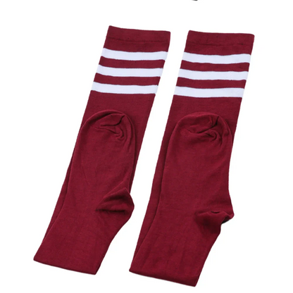 Plus Size Women’s Thigh High Socks — Extra Long Thick Striped Knit Stockings for Wide Thighs