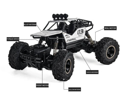 1:12/16 RC Off-Road Truck – 4WD Remote Control Car with Metal Shell & LED Lights for Kids