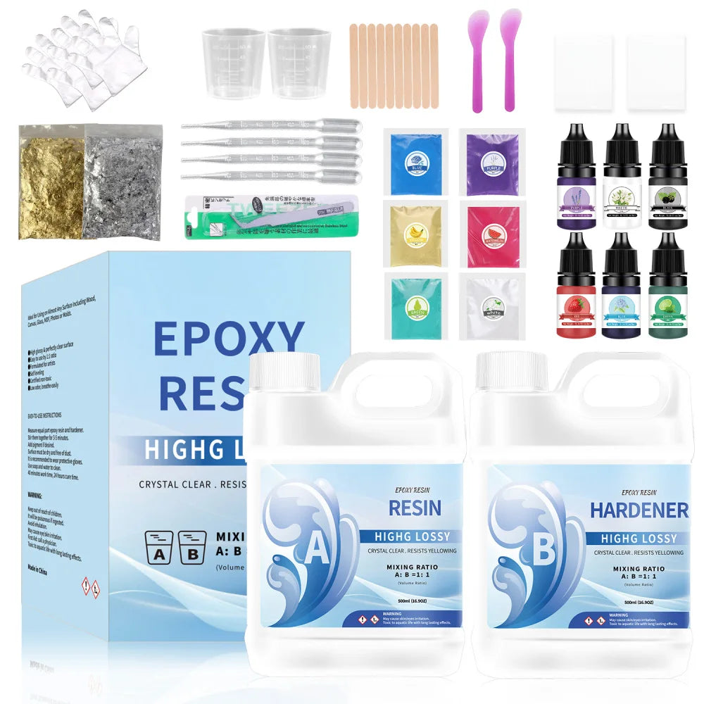500/1000ml AB Epoxy Resin Glue Set – 1:1 High Adhesive Crystal Clear Resin for Jewelry Making & DIY Crafts