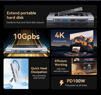 ESSAGER 8-in-1 USB-C Hub Dock Station — HDMI + Disk Storage | Compatible with MacBook Pro/Air M1 & M2