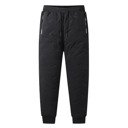 Men’s Winter Down Cotton Pants — Waterproof Thickened Wool Jogger with Zipper Pockets, Warm Outdoor Ski Pants, 7XL